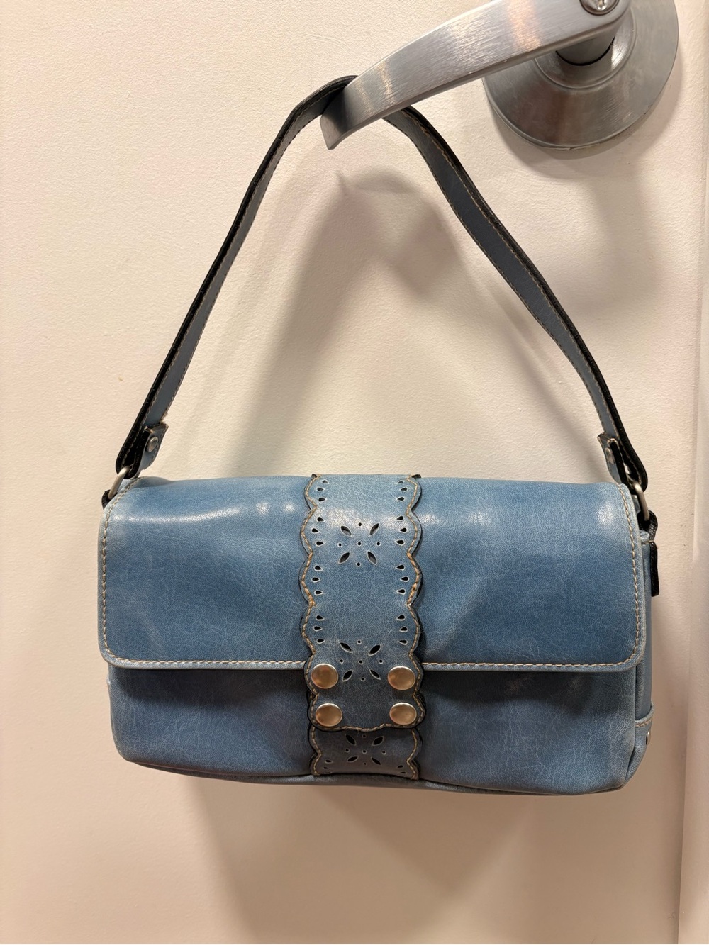 Denim Blue Scalloped Strap Shoulder Bag
